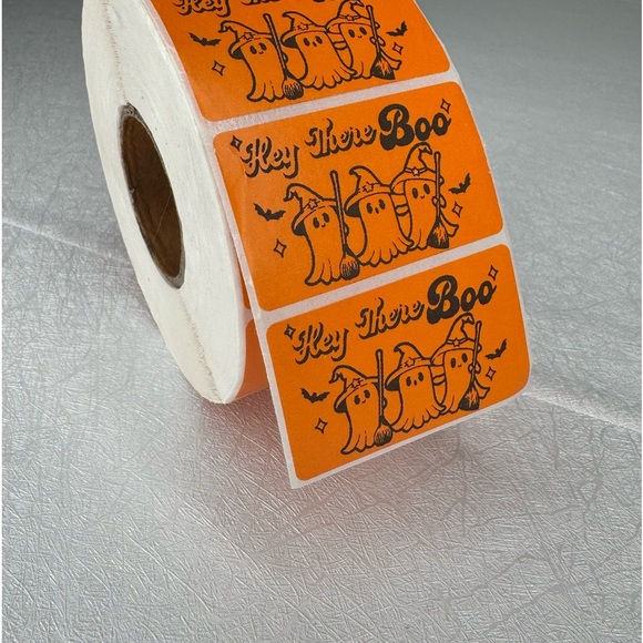 Hey Boo orange Sticker, Ghost Sticker, Halloween Sticker packaging stickers new - Picture 3 of 11